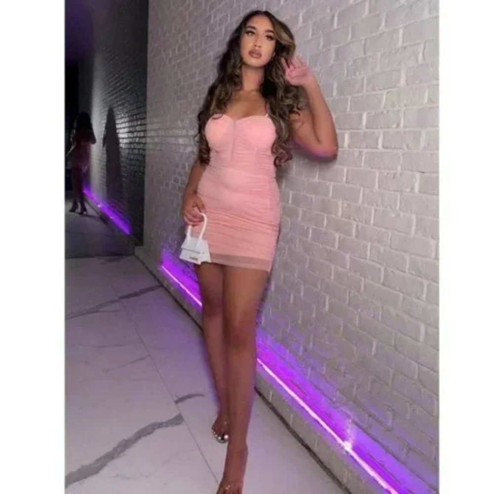 Pink Sleeveless Bustier Ruched Bodycon Mini Dress - Picture 8 of 15